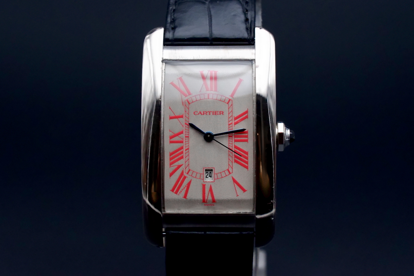 Cartier Tank Americaine révisée, chiffres romains rouges full set